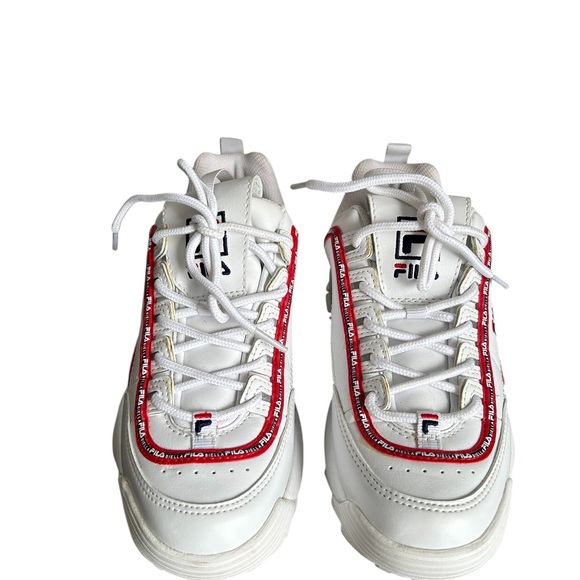 Fila White Red Navy Chunky Lace-Up Sneakers - Size 5 - Picture 4 of 11